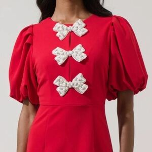 Sugarlips Red Mini Dress with Pearl Bow Accents